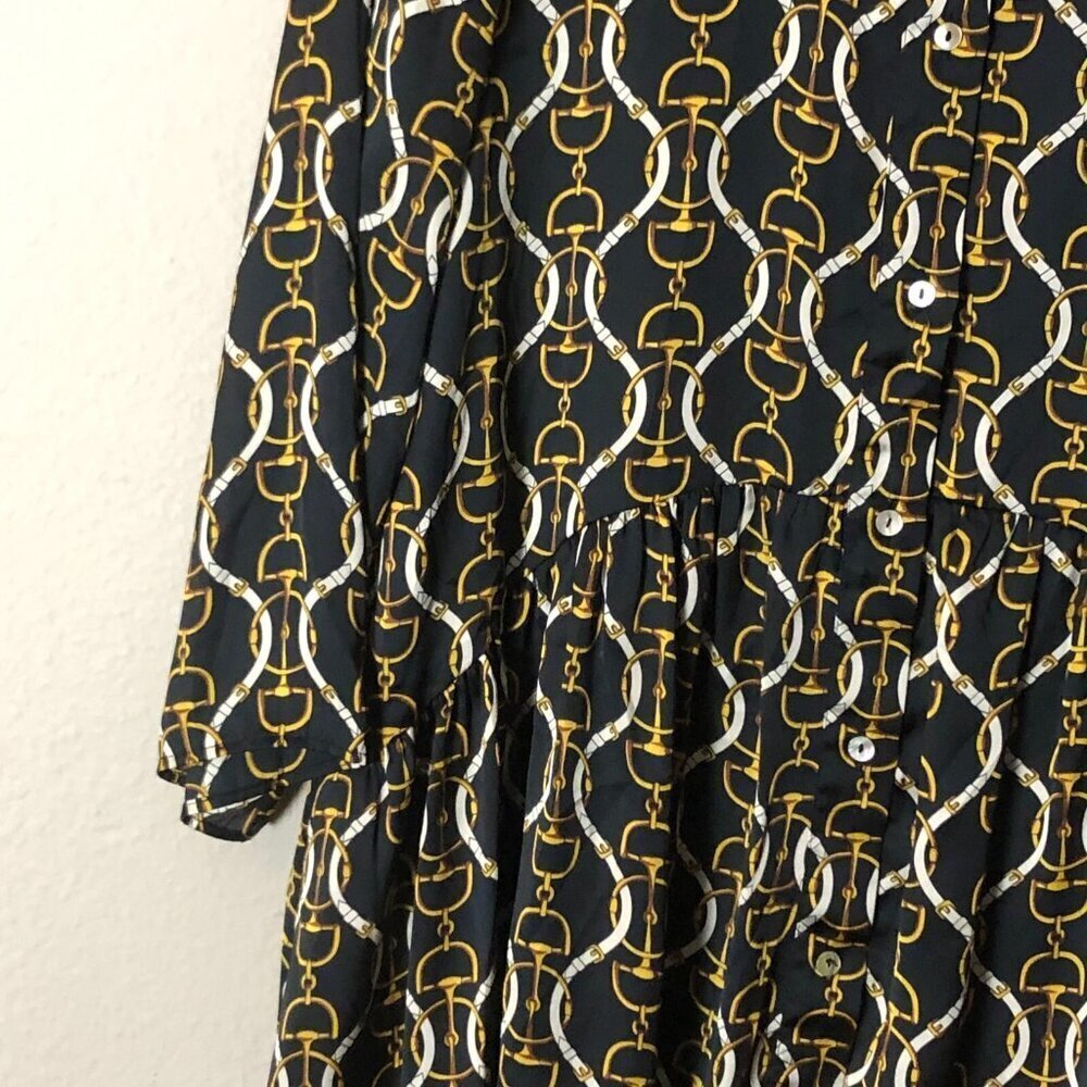 ZARA Equestrian Drop Waist Dress Top Women's size S Black Gold Horse Bit NEW - Picture 8 of 11